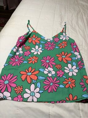Green Floral V-Neck Spaghetti Strap Cami Tank Top